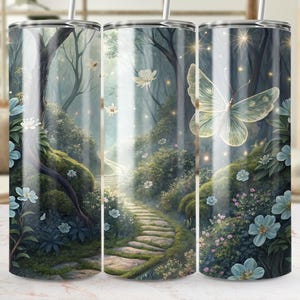 Butterfly Tumbler Wrap, sprookjesbos, naadloos patroon, sublimatieontwerpen, Fantasy Tumber Wrap, natuur Tumbler Wrap, digitale download