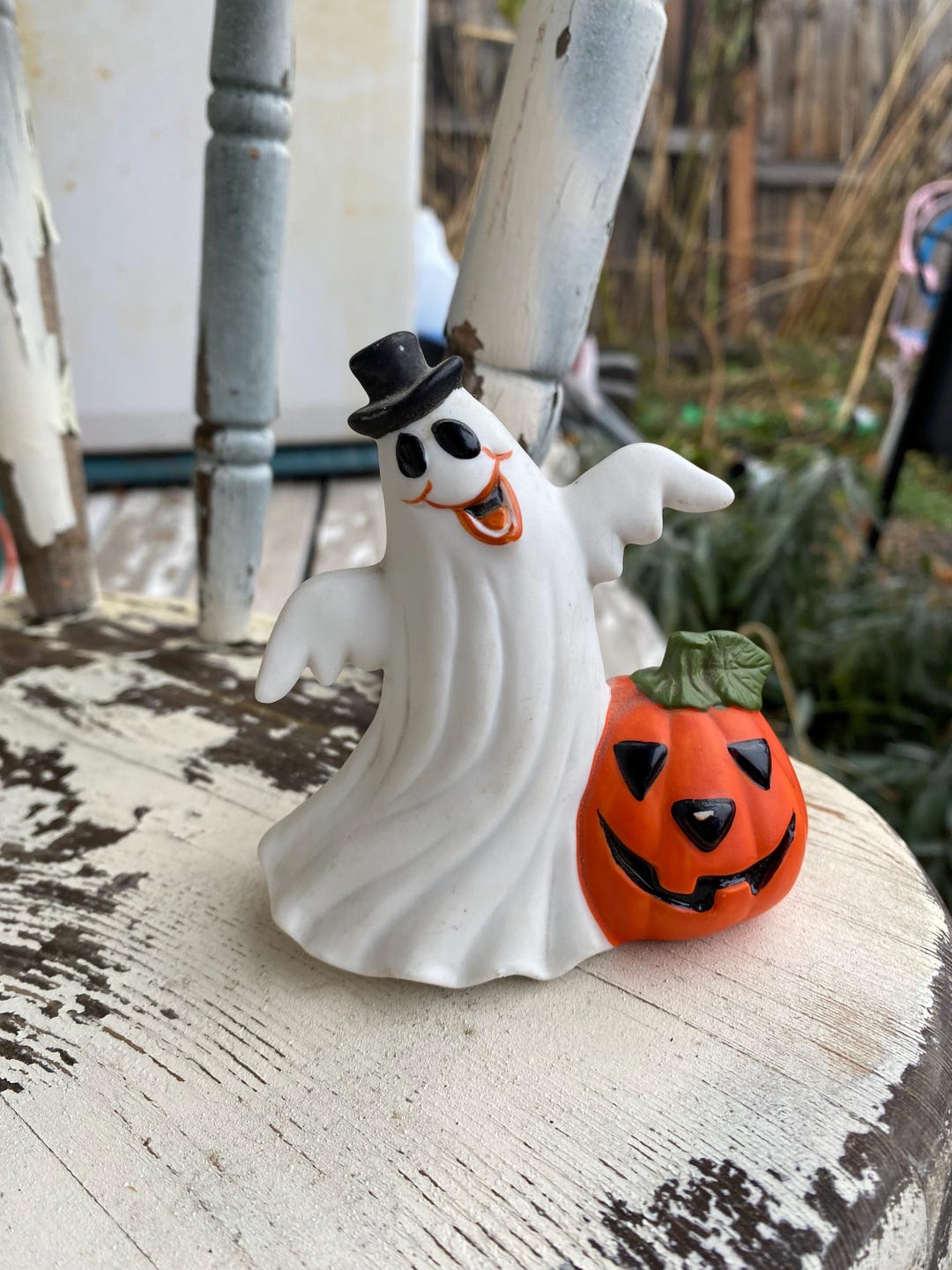 80s Halloween Ghost Figurine & Jack O Lantern Ceramic, 5 Inches Tall - Etsy