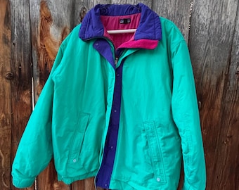 vintage Patagonia neon teal and purple color Ski jacket