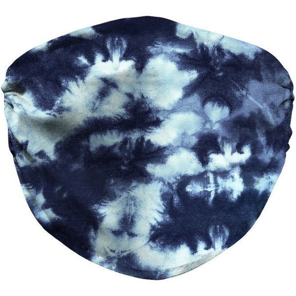 Tie Dye Face Mask- Shibori Indigo Kaleidoscope Mask With Nose Wire, Carbon Filter & Adjustable Ear Loops