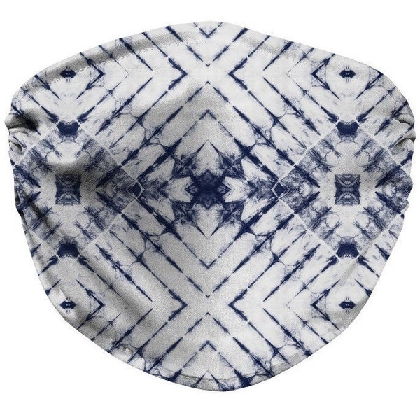 Tie Dye Face Mask- Shibori  Indigo Kaleidoscope Mask With Nose Wire, Carbon Filter & Adjustable Ear Loops