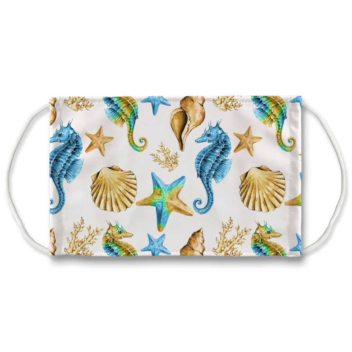 Beach Face Mask Vacation Face Mask Seashells and Starfish, Ocean Face Mask, Mask With Nose Wire