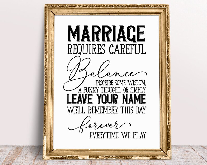 Marriage Sign Wedding Jenga Requires Careful Balance Guestbook Blocks