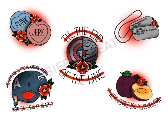 Captain America Et Soldat Dhiver Style De Tatouage Etsy France