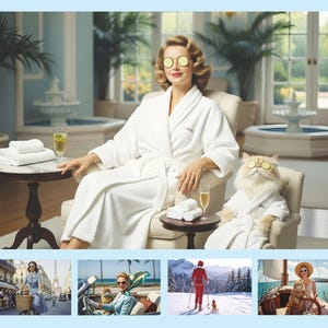 Funny Cat Vacation Postcard Set - Retro 1950s Style for Cat Lovers (5 pack)