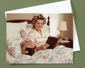 Funny Cat Mom Blank Greeting Card: Retro Style Cat Lover Gift