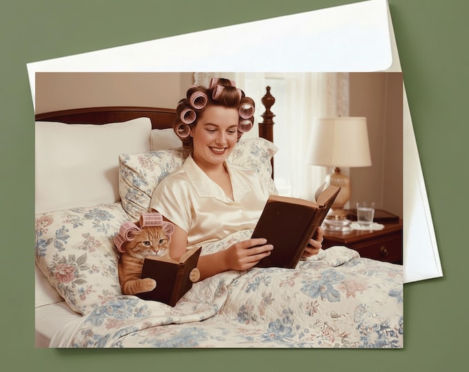 Tarjeta de felicitación en blanco para mamá gata: regalo retro para amantes de los gatos