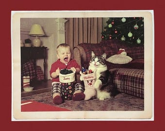 Funny Cat Christmas Card: Retro Holiday Humor