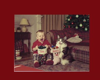 Funny Cat Christmas Card: Retro-Inspired Holiday Humor