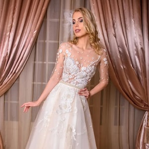 Elegant Wedding Gown,Floral Lace Wedding Gown,Romantic Bride Dress,Lace Embroidered Wedding Dress,Luxurious Bridal Gown, Aline wedding gown