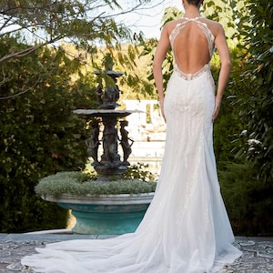 Stunning open back mermaid wedding gown,Luxurious Unique lace mermaid wedding dress, elegant mermaid bridal gown, beautiful wedding dress