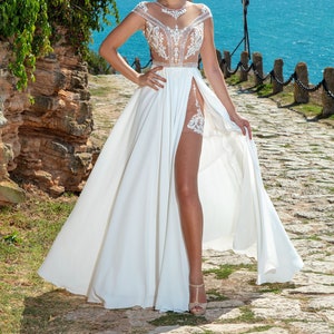 Separates- Detachale Crepe Bridal Skirt Long Train