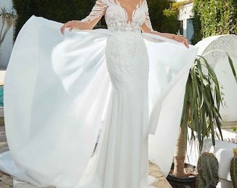 Long Detachable Wedding Skirt Removable Bridal Skirt Bridal Long Train, Bridal Separates, wedding dress overskirt, Organza Bridal overskirt