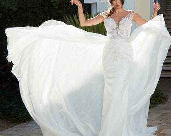 Long Tulle Detachable Wedding Skirt Removable Bridal Skirt Bridal Train, Bridal Separates, wedding dress overskirt