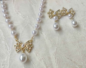 Bridal Necklace Set, bridal jewelry set, Wedding jewelry Set, bridal necklace and earrings set, pearl and crystals set, bridal jewelry set