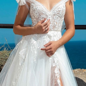 A-line Wedding Dress, Floral Dress, Bridal Dress, Rustic Wedding Dress, Fairy Wedding Dress, Romantic Dress, Beach Dress, Summer Wedding image 6