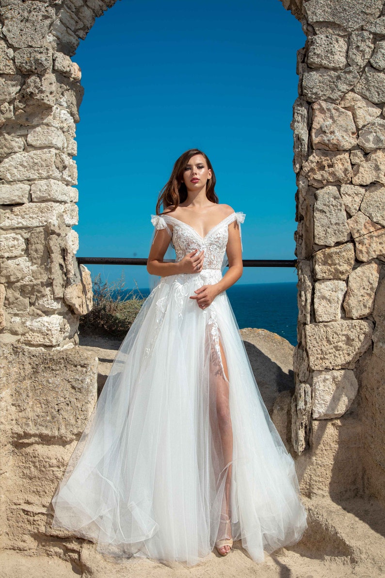 A-line Wedding Dress, Floral Dress, Bridal Dress, Rustic Wedding Dress, Fairy Wedding Dress, Romantic Dress, Beach Dress, Summer Wedding image 2