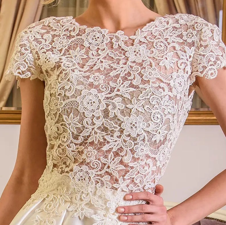Bridal Separates Top, Bridal Topper Cap Sleeve, Lace Bridal Top, Lace ...