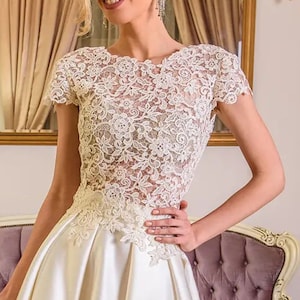 Bridal Separates top, Bridal topper cap sleeve, Lace bridal top, Lace wedding topper, Bridal top overlay, Wedding dress separates top