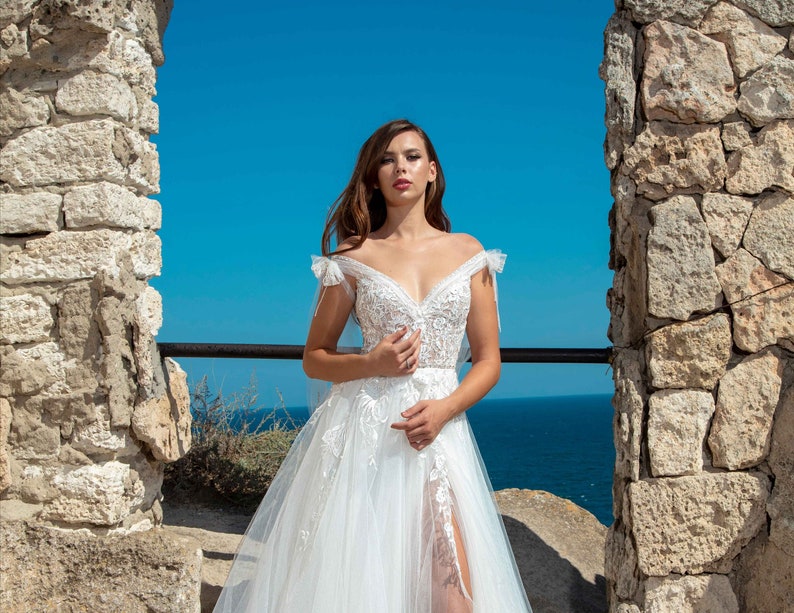 A-line Wedding Dress, Floral Dress, Bridal Dress, Rustic Wedding Dress, Fairy Wedding Dress, Romantic Dress, Beach Dress, Summer Wedding image 1