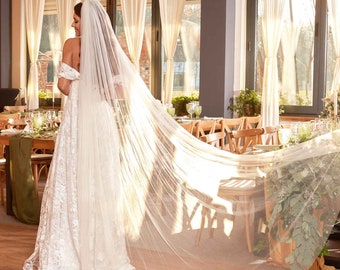 Soft Tulle One Tier Cut Edge Simple Bridal Veil ,cascading  display picture 3