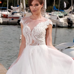 Amazing Lace Tulle Wedding Dress, Lace Fairy Bridal Gown, Exquisite Lace Bodice Wedding Dress, Beach Wedding Dress, A-line Wedding Dress