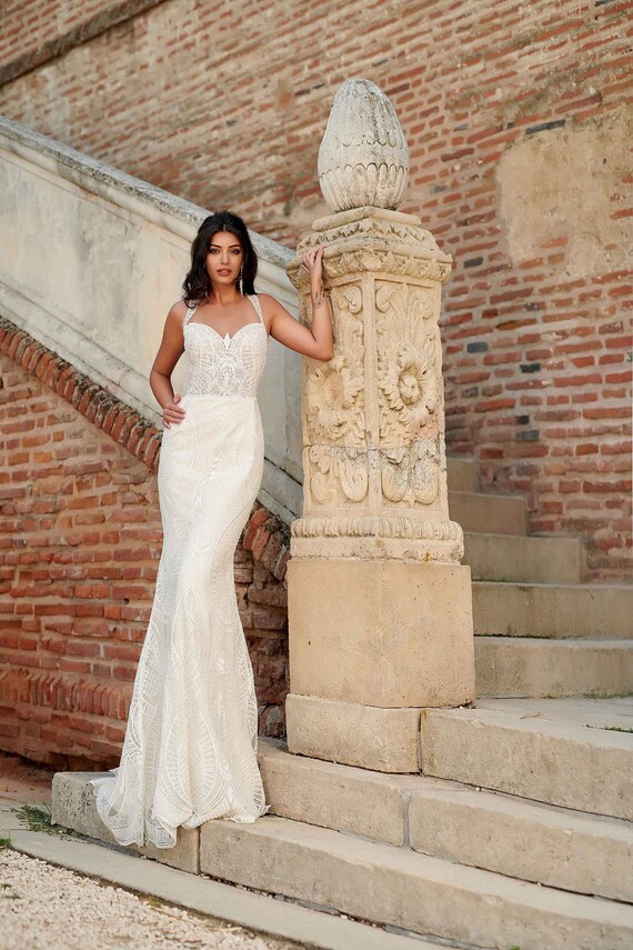Unique Geometric Lace Sweetheart Mermaid Wedding Dress, Mermaid Bridal Lace  Wedding Gown, Boho Vintage Lace Wedding Dress - Etsy New Zealand