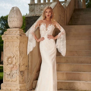 Boho beach wedding dress Long sleeves, Deep v neck wedding dress Hippie, Romantic Boho mermaid dress, Chantilly bridal gown, mermaid dress