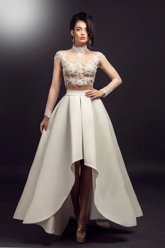 chinese dress ladies A-line High Low Homecoming Dresses with Lace  Angrila