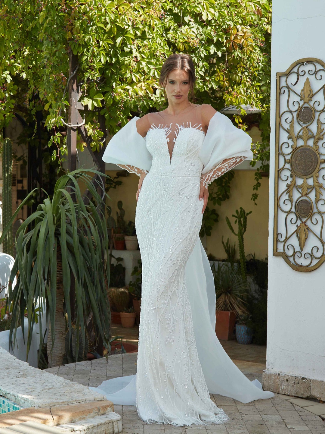 Robe de mariee sirene avec traine amovible Robe de mariee ajustee et evasee Robe de mariee elegante Robe de mariee sirene en dentelle unique Robe de mariee Etsy France
