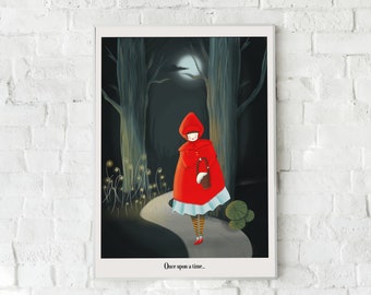 Little Red Riding Hood Fairy Tale Print | Digital Download | Girl Nursery Decor, Girl Decor, Nursery Wall Art, Nursery Rhyme Storybook