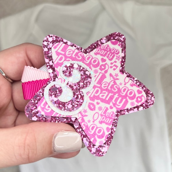 girls birthday badge, pink glitter badge, doll badge, lets go party, first birthday, 2nd birthday, personalised gift, cake smash prop