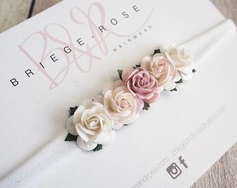 bandeau rose pour nouveau-né, couvre-chef rose pour fille, couronne de cheveux florale, accessoire photo nouveau-né rose rose, noeud rose foncé, bandeau pour bébé fille, noeud ombré