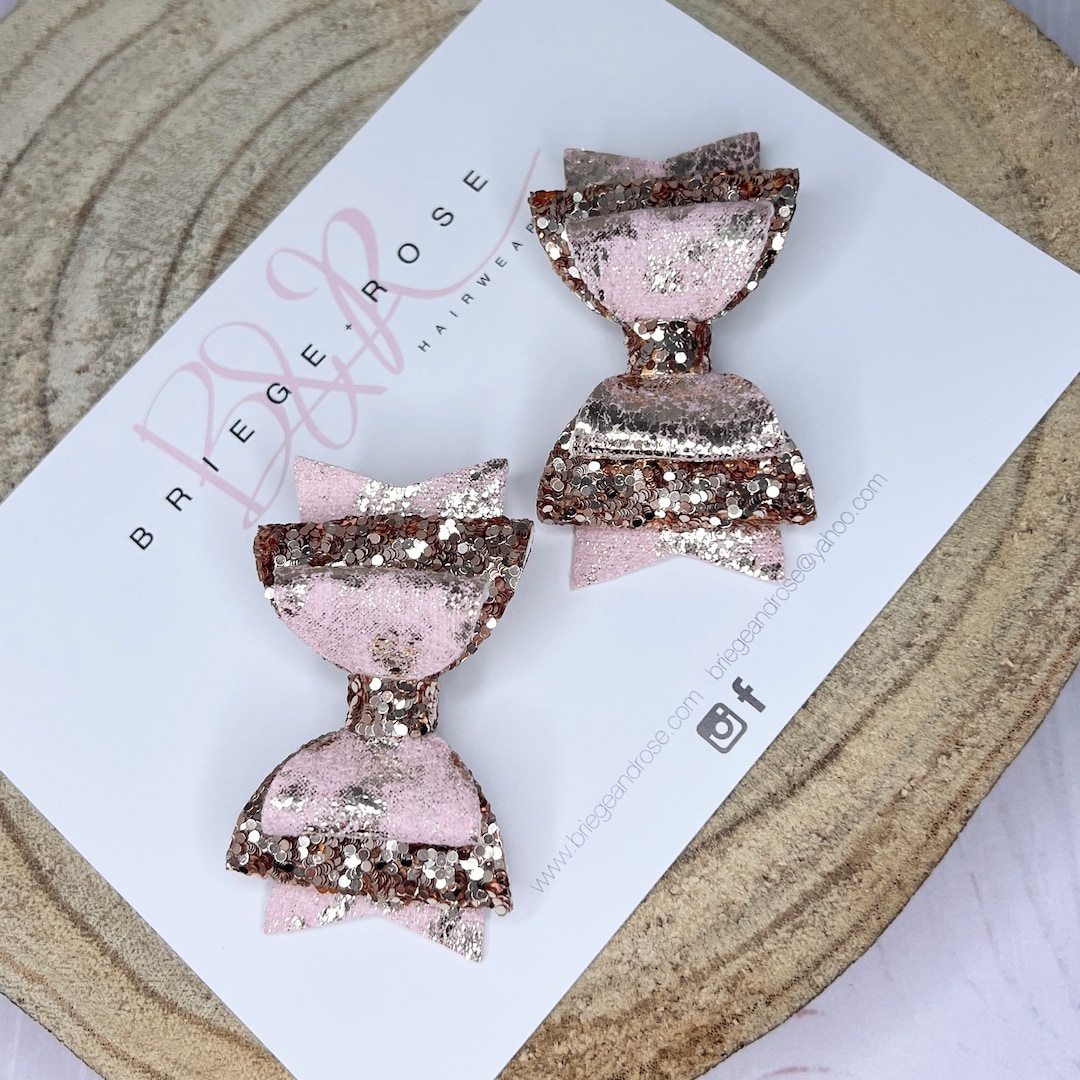 Rose Gold Bow Rose Gold Piggies Baby Bow Rose Gold Glitter - Etsy