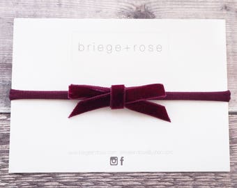 red hair bow, tied velvet ribbon bow, newborn headband, baby hair bows, red velvet bow