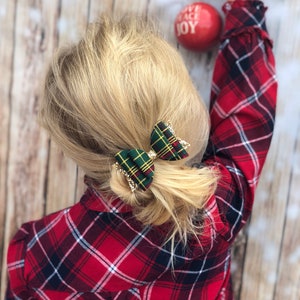 green tartan bow, festive hair bow, christmas bows, tartan headband, gold hair bows, baby headband, baby 1st christmas, gold glitter bow image 6