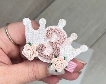 princess crown clip, glitter hair bow, birthday crown, personalised hair clip, first birthday, 2nd birthday, gift for girls, cake smash prop