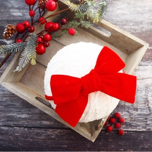 Christmas hair bow, Christmas headband, red hair bow, red velvet bow, tied hair bow, red Christmas bow, baby girl headband, ribbon hair bow