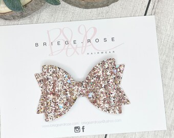 rose gold bow, rose gold glitter, glitter hairbow, glitter headband, handmade hairbow, newborn headband, girls hair bow, baby girl bow
