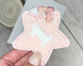 Birthday badge, number badge, personalised pin, first birthday, pink birthday clip, 1st birthday, baby girl birthday, party badge, girl gift
