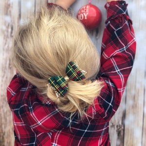 green tartan bow, festive hair bow, christmas bows, tartan headband, gold hair bows, baby headband, baby 1st christmas, gold glitter bow image 10