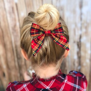 tartan hair bow, tartan sailorbow, christmas tartan bow, red tartan bow, red sailor bow, christmas sailor bow, bow headband, tartan headband image 1
