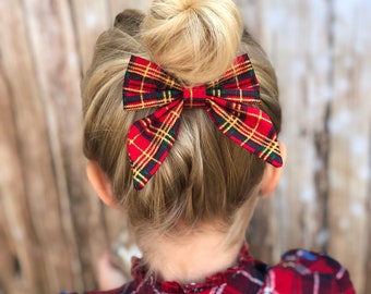 tartan hair bow, tartan sailorbow, christmas tartan bow, red tartan bow, red sailor bow, christmas sailor bow, bow headband, tartan headband
