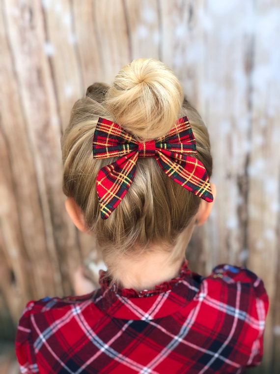 tartan hair bow, tartan sailorbow, christmas tartan bow, red tartan bow, red sailor bow, christmas sailor bow, bow headband, tartan headband