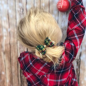 green tartan bow, festive hair bow, christmas bows, tartan headband, gold hair bows, baby headband, baby 1st christmas, gold glitter bow image 2