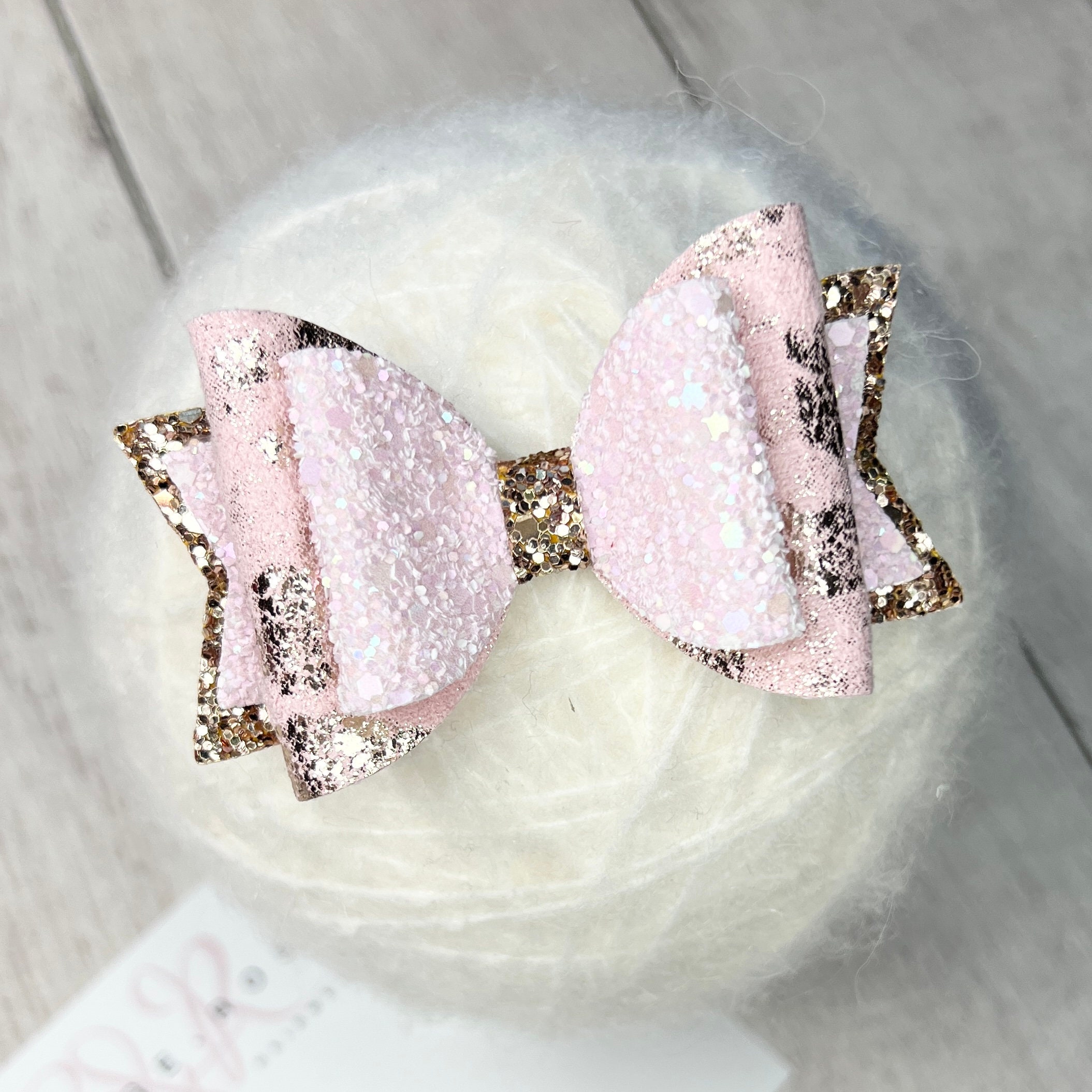 Pink Hair Bow, Gold Headband, Rose Gold Bow, Rose Gold 