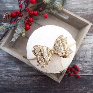 gold glitter hair bow, gold hair bow, Christmas hair bow, gold glitter headband, large gold bow, gold hair clip, girls hair bow, classic bow