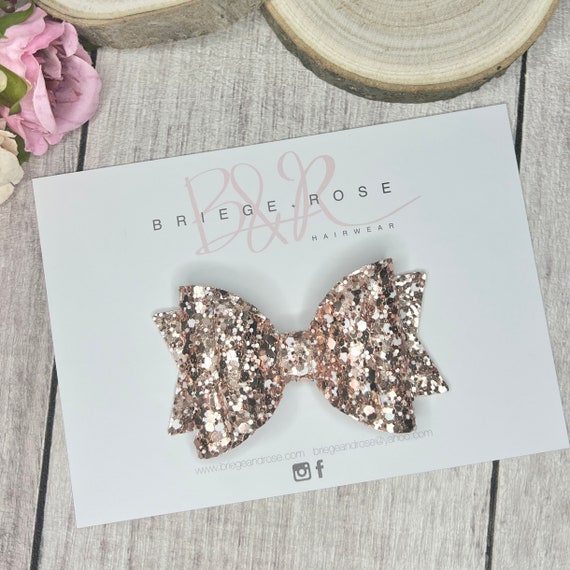 RoseGold Glittery Headband with Bow Pink Hair Bow, Gold Headband, Rose Gold Bow, Rose Gold  main image 4