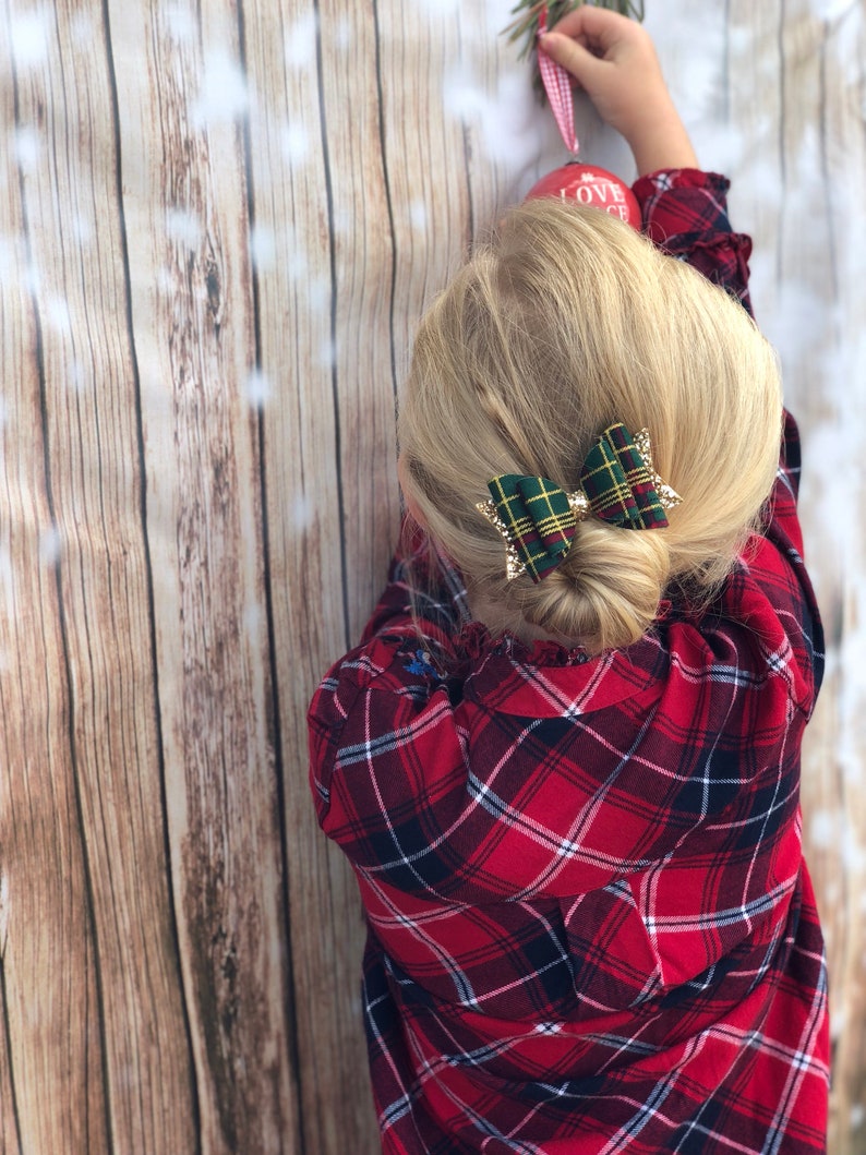 green tartan bow, festive hair bow, christmas bows, tartan headband, gold hair bows, baby headband, baby 1st christmas, gold glitter bow image 8