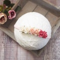 newborn rose headband, girls peach head piece, floral hair crown, coral newborn photo prop, pale peach bow, baby girl headband, ombre bow